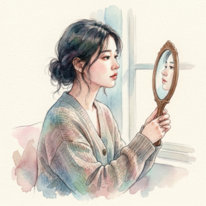 거울 앞 옆모습 고민(교정 도입)