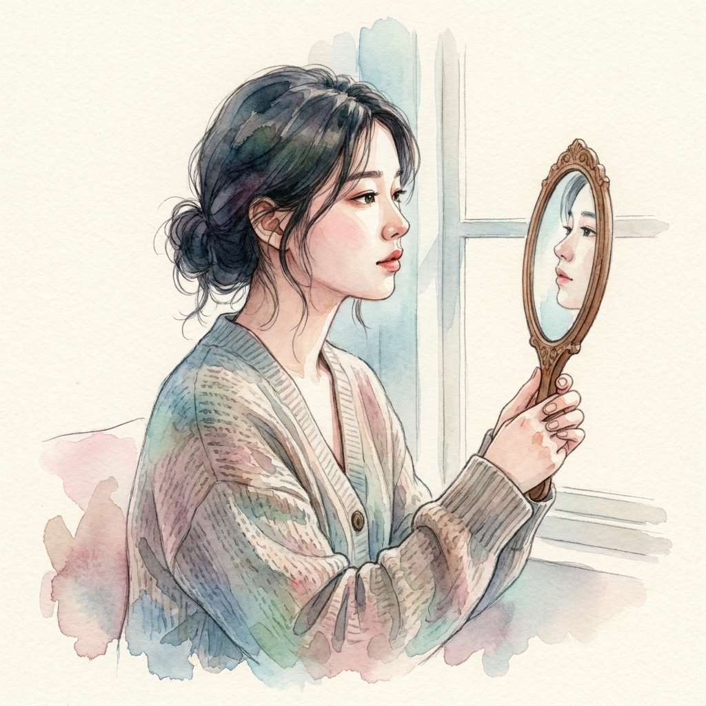 거울 앞 옆모습 고민(교정 도입)